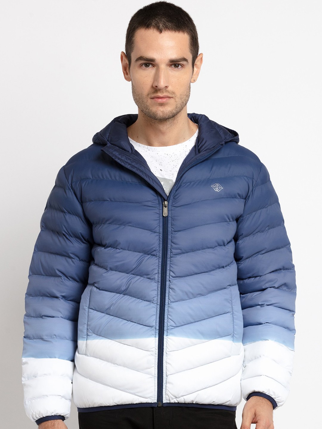 

Status Quo Men Blue White Colourblocked Padded Jacket