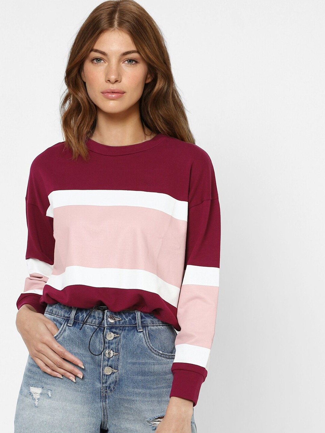 

ONLY Women Purple Colourblocked Sweatshirt
