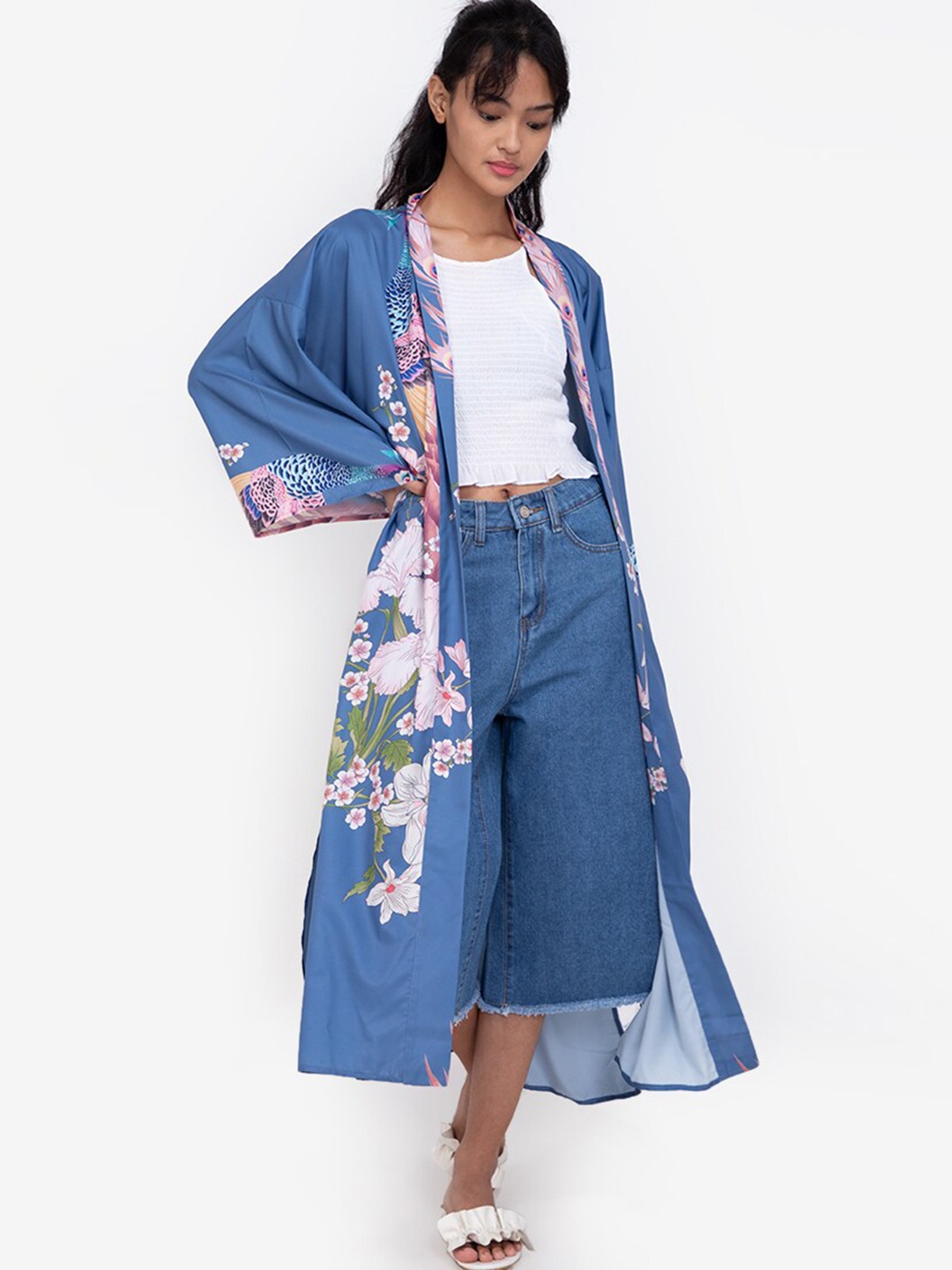 

ZALORA BASICS Women Multicoloured Floral Longline Tailored Jacket with Embroidered, Multi