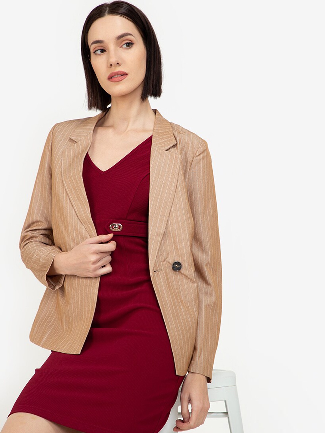 

ZALORA WORK Women Multicoloured Longline Tailored Jacket, Multi