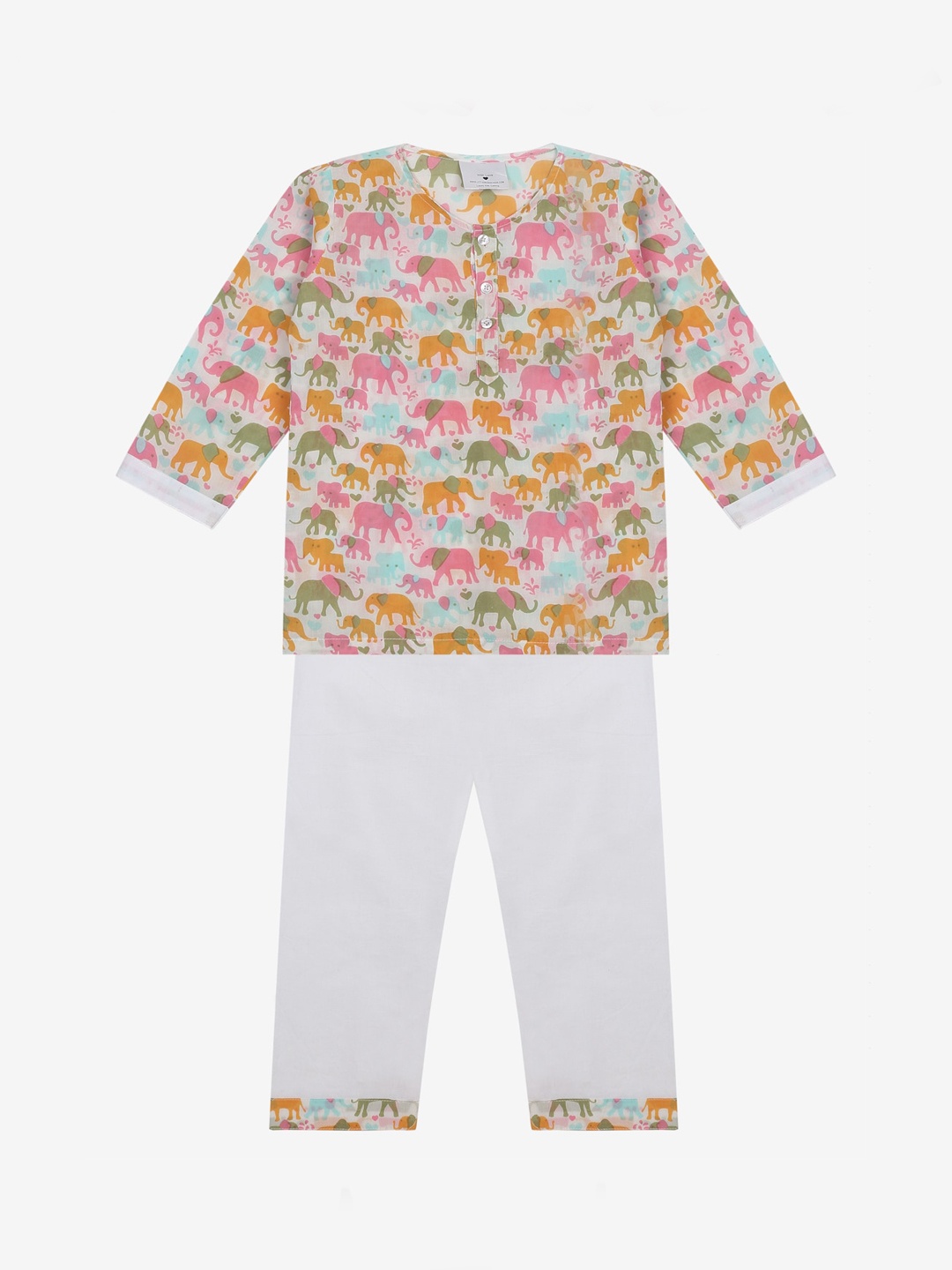 

Little Musketeer Girls White & Pink Printed Pure Cotton Night suit