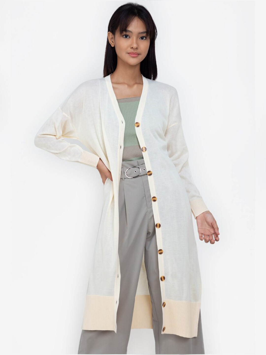 

ZALORA BASICS Women Beige Longline Cardigan