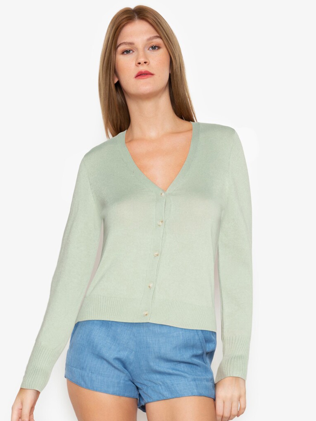 

ZALORA BASICS Green Solid Cardigan