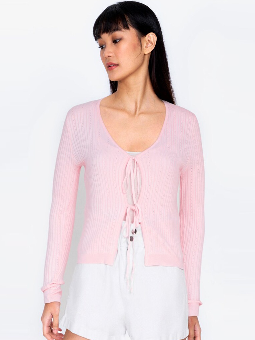 

ZALORA BASICS Pink Solid Top With Tie-Ups