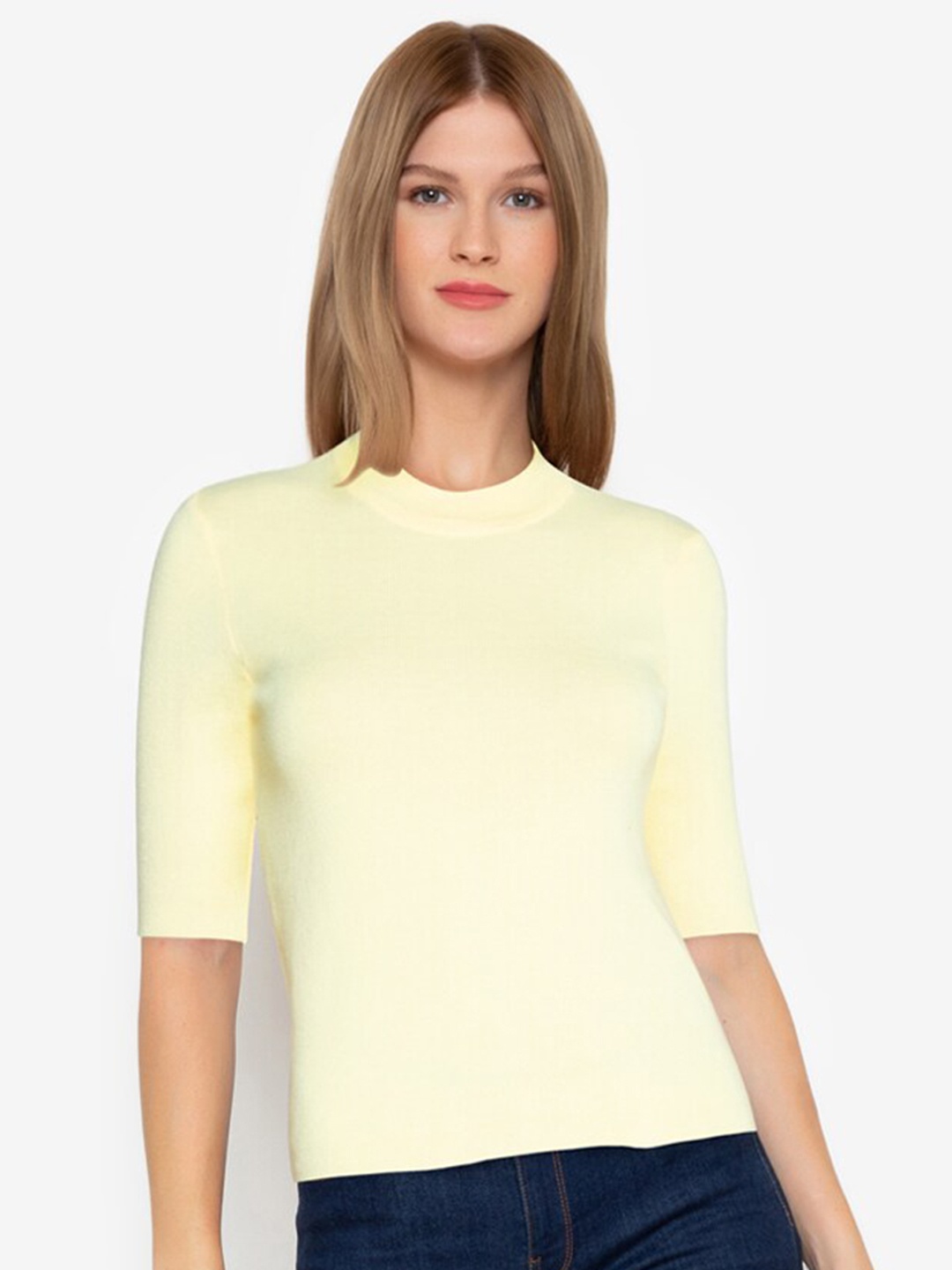 

ZALORA BASICS Yellow Mock Neck Knit Top