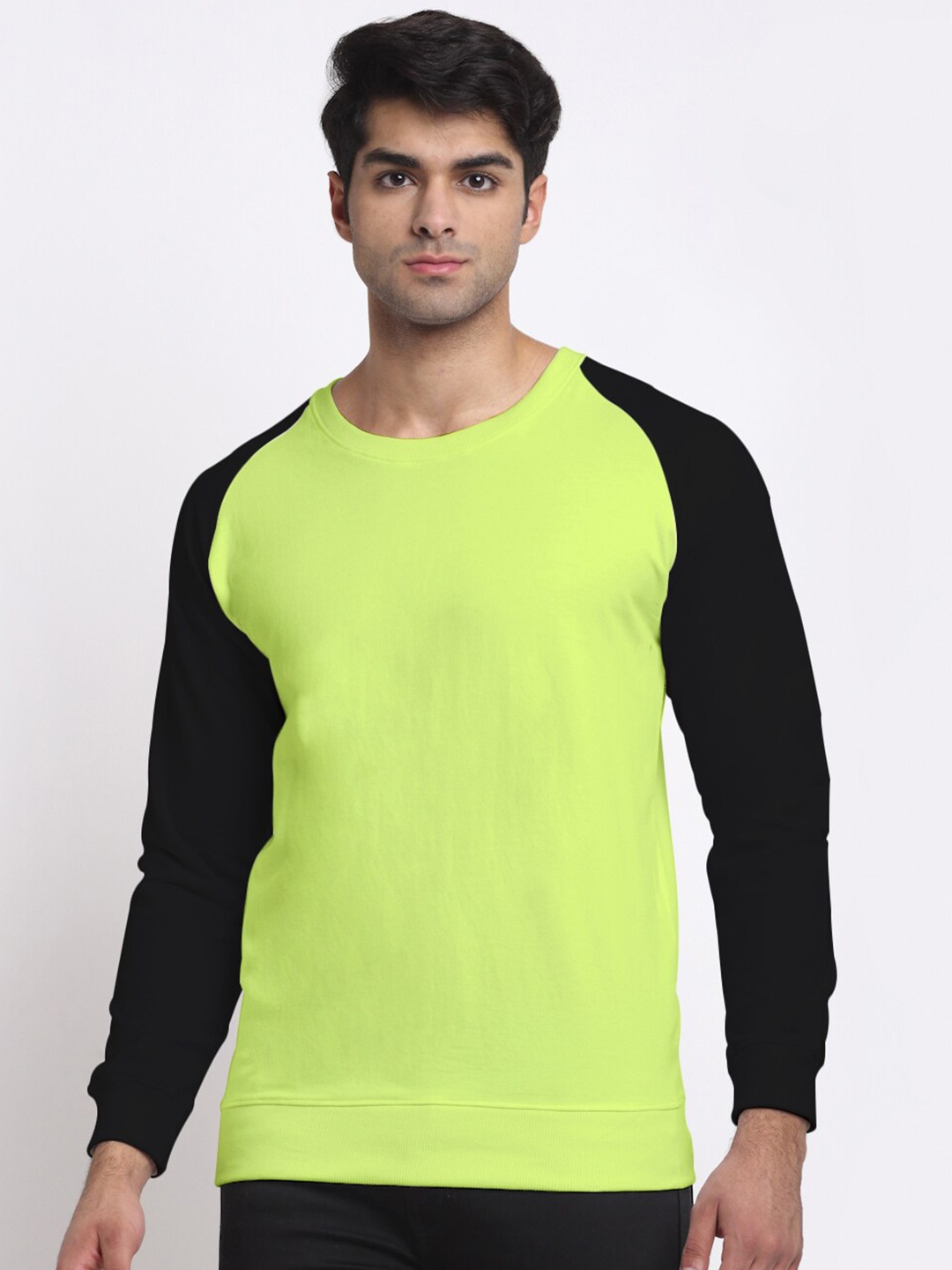 

Friskers Men Lime Green Colourblocked Sweatshirt