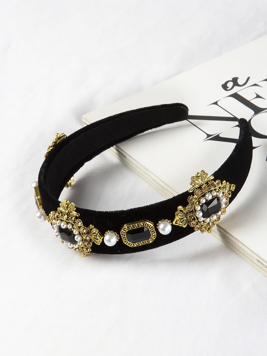 

Kazo Women Black & Gold Embellished Vintage Hairband