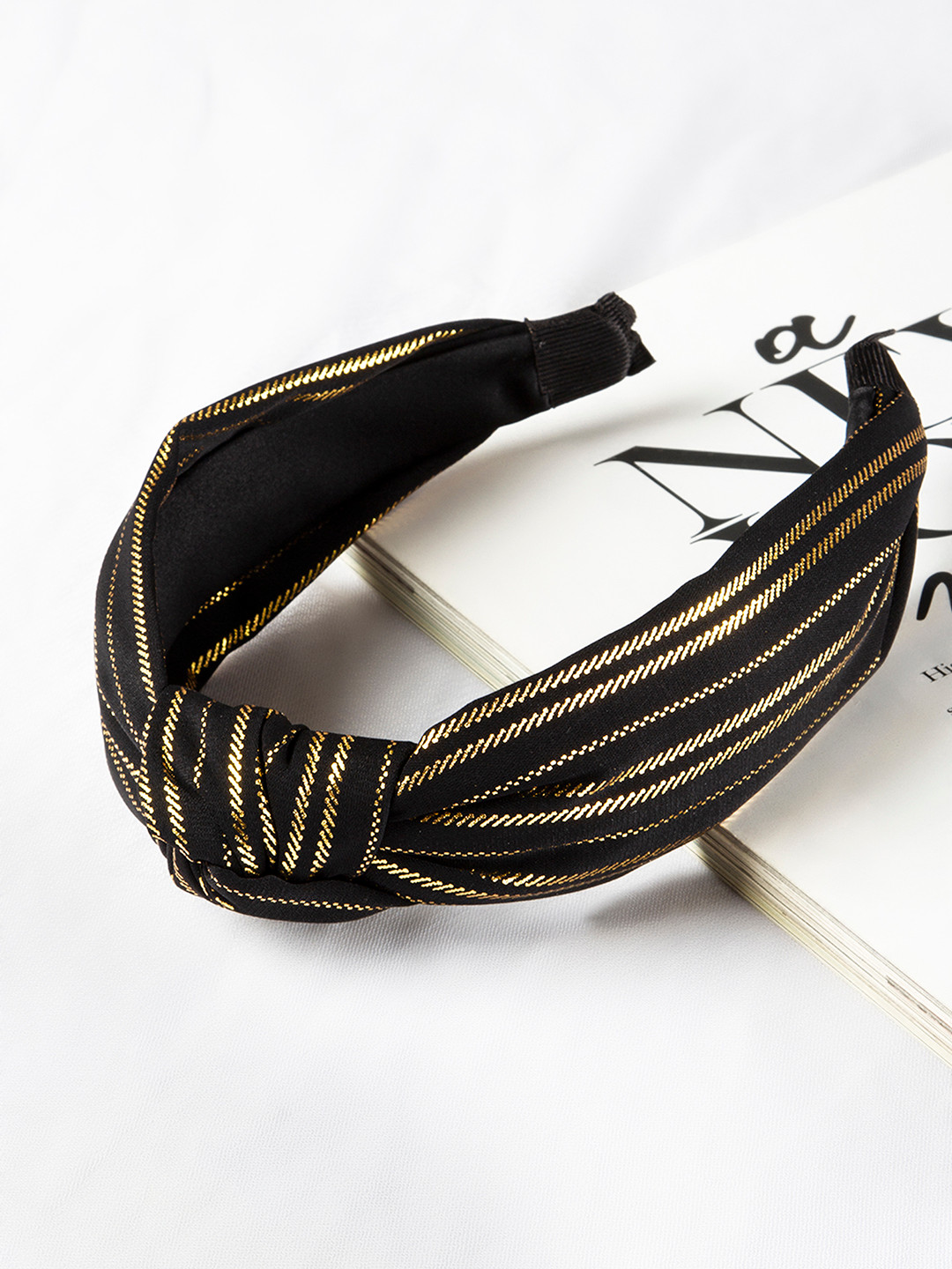 

Kazo Women Black & Gold-Toned Stripe Knotted Hairband