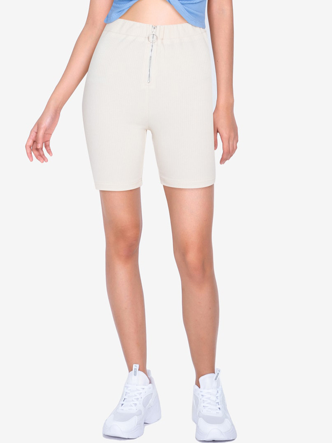 

ZALORA BASICS Women Beige Slim Fit High-Rise Sports Shorts