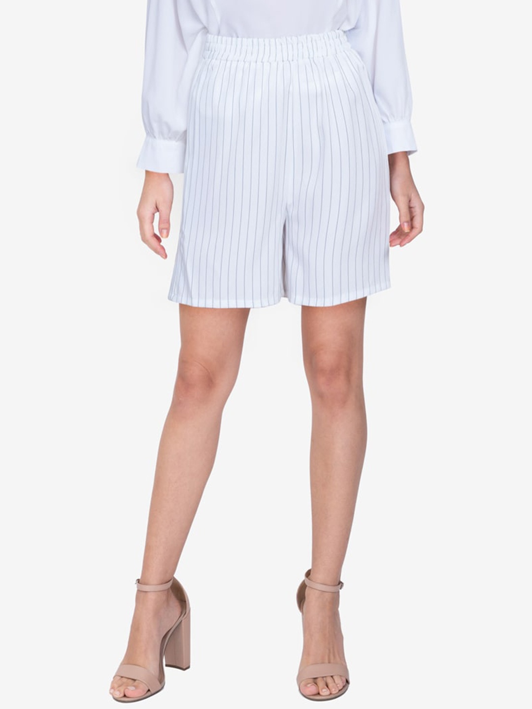 

ZALORA WORK Women White Striped High-Rise Shorts