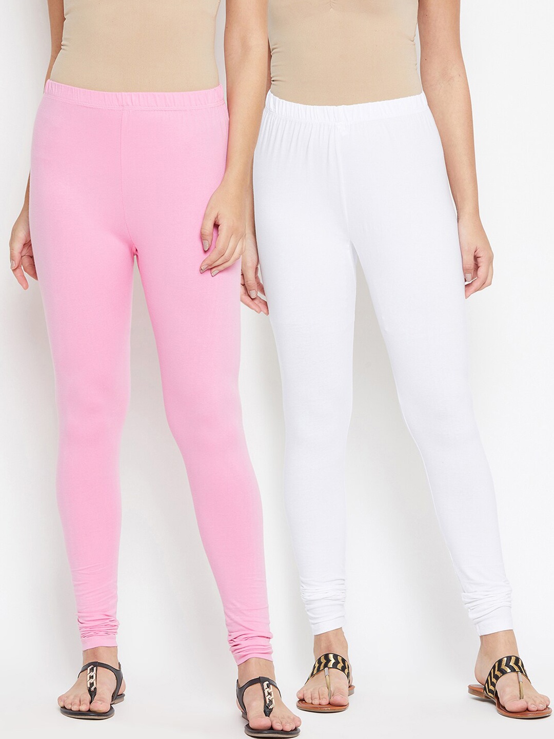 

Bitterlime Women Pack Of 2 Solid Cotton Churidar Length Leggings, White