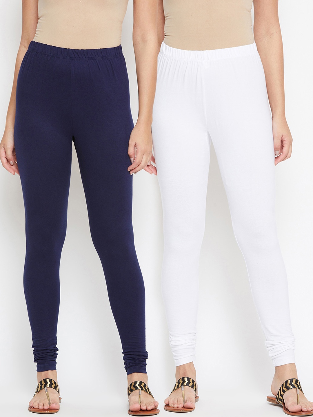

Bitterlime Women Pack of 2 Solid Churidar Length Legging, White
