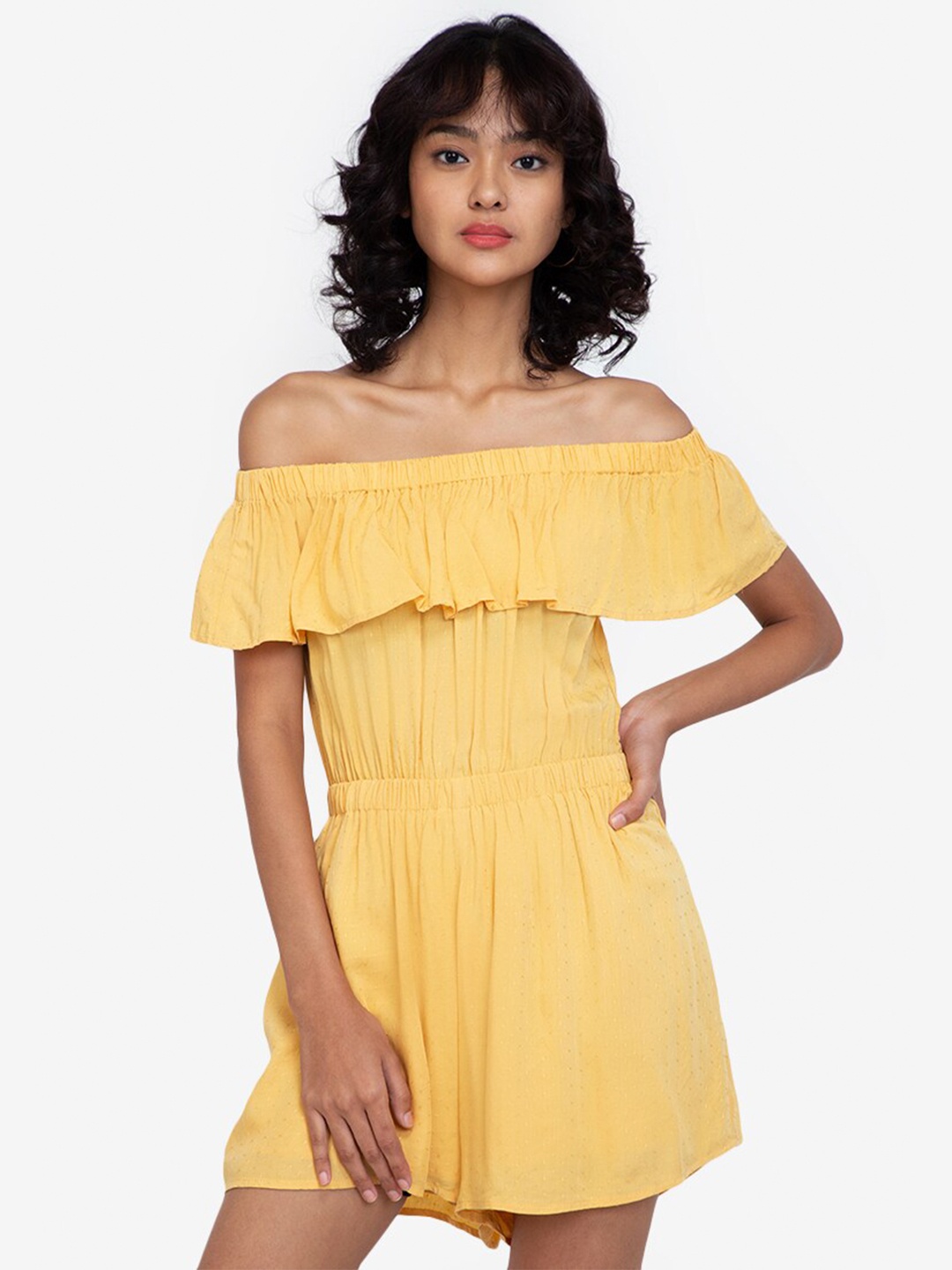 

ZALORA BASICS Yellow Off-Shoulder Playsuit