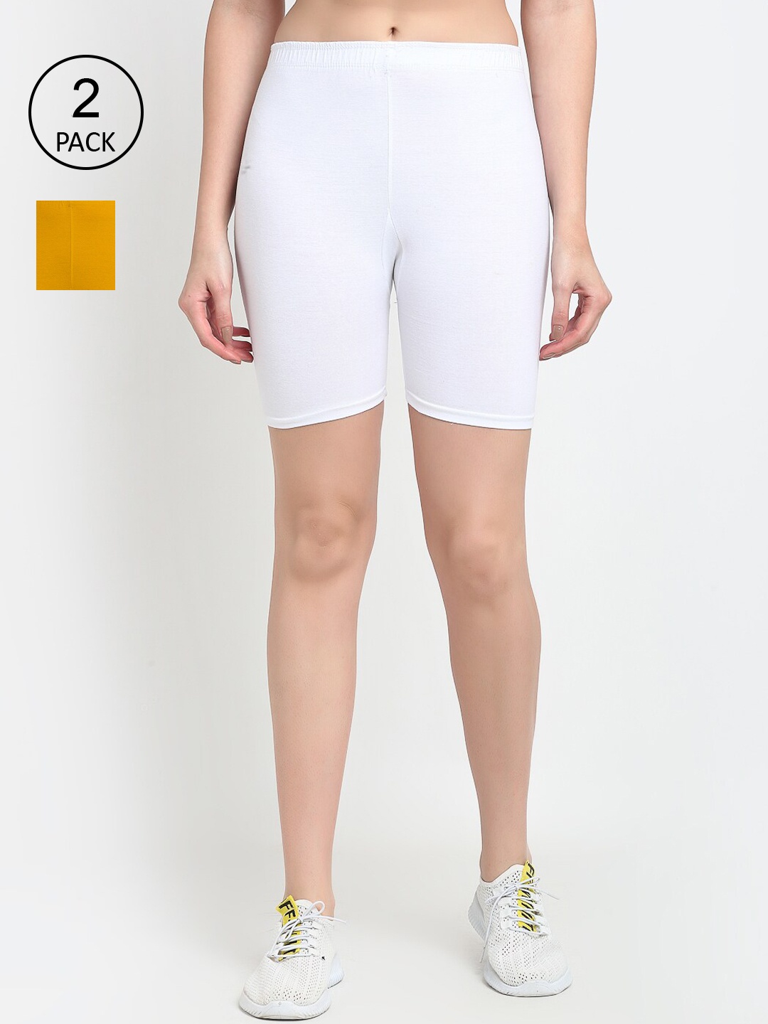 

GRACIT Women Pack Of 2 Cycling Sports Shorts, White