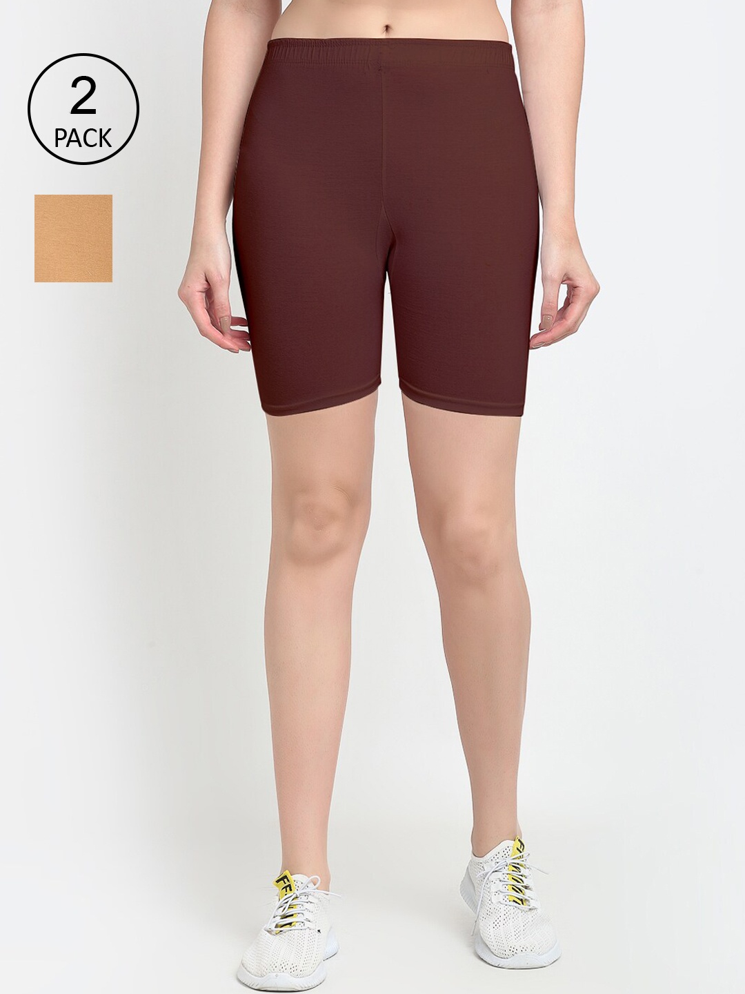 

GRACIT Women Pack Of 2 Cycling Sports Shorts, Beige