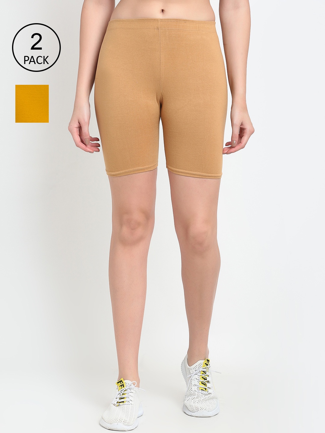 

GRACIT Women Pack Of 2 Cycling Sports Shorts, Beige