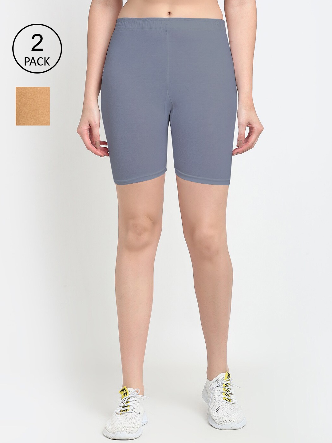 GRACIT Women Pack Of 2 Cycling Sports Shorts, Grey
