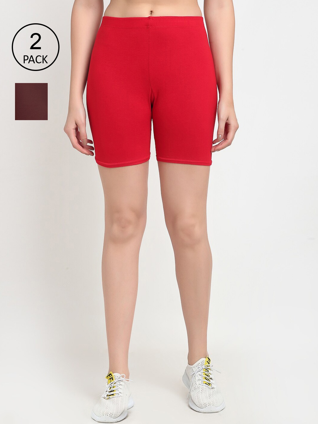 GRACIT Women Pack Of 2 Cycling Sports Shorts, Red