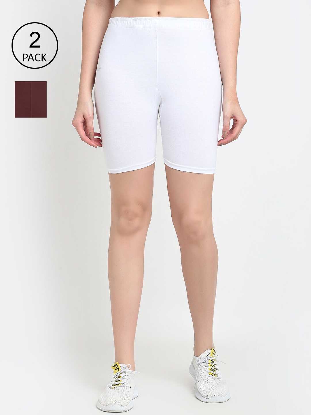 

GRACIT Women Pack Of 2 Cycling Sports Shorts, White