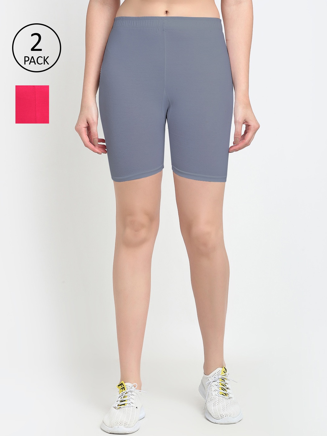 

GRACIT Women Pack Of 2 Cycling Sports Shorts, Grey