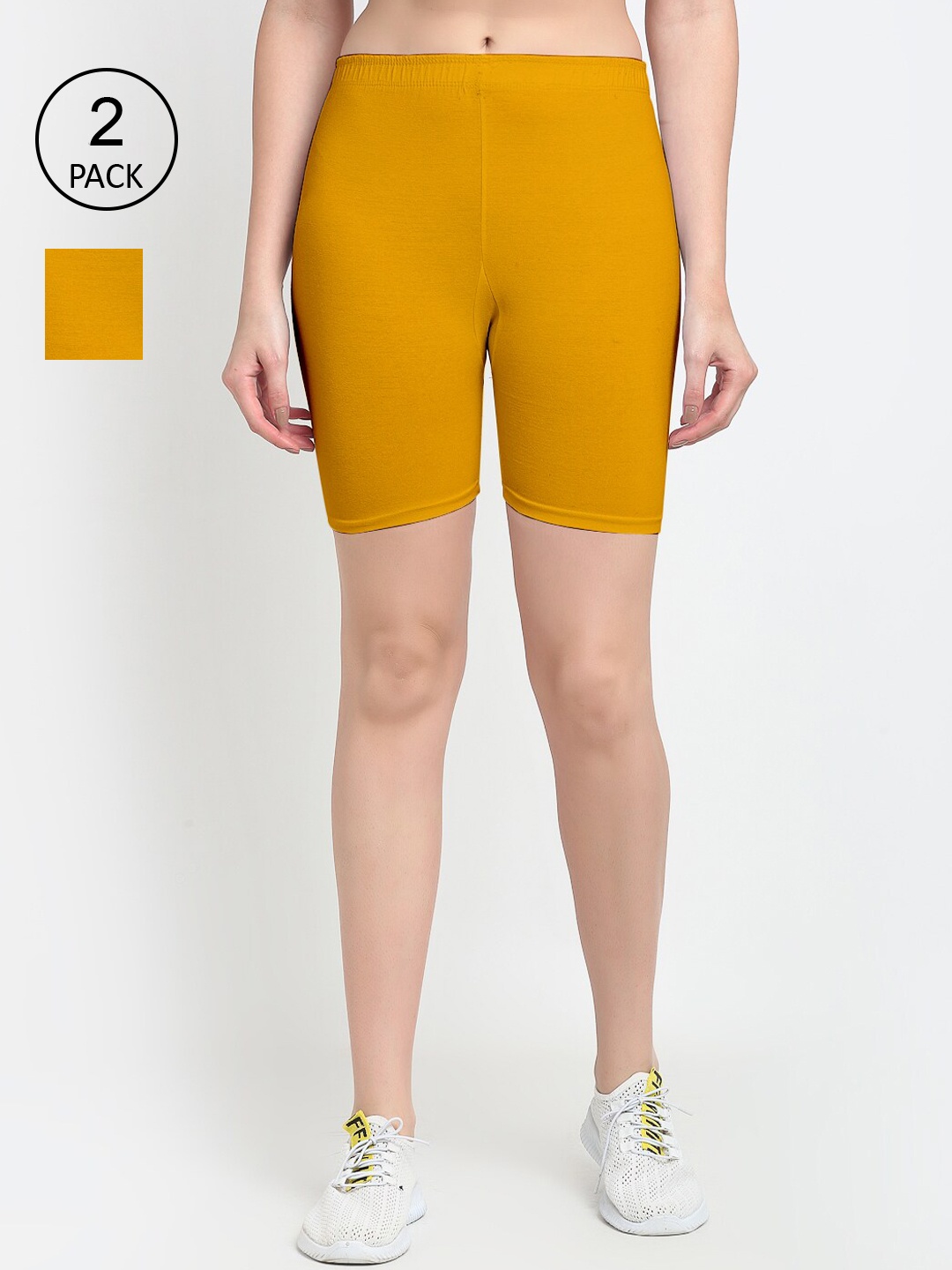 

GRACIT Women Pack Of 2 Cycling Sports Shorts, Mustard