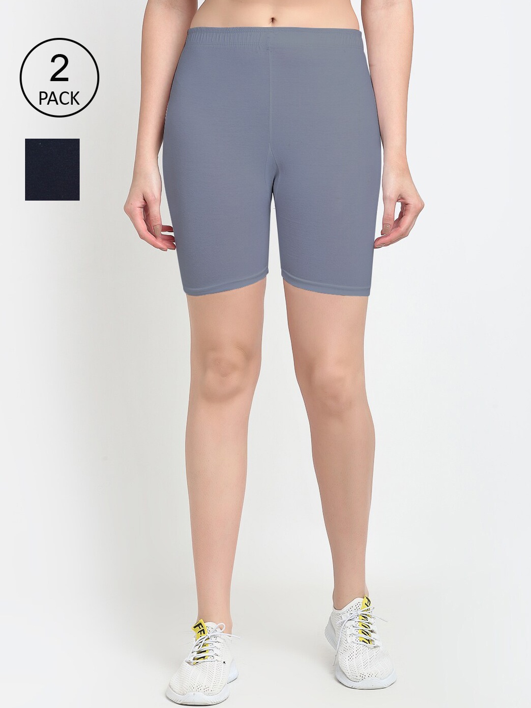 

GRACIT Women Pack Of 2 Cycling Sports Shorts, Grey