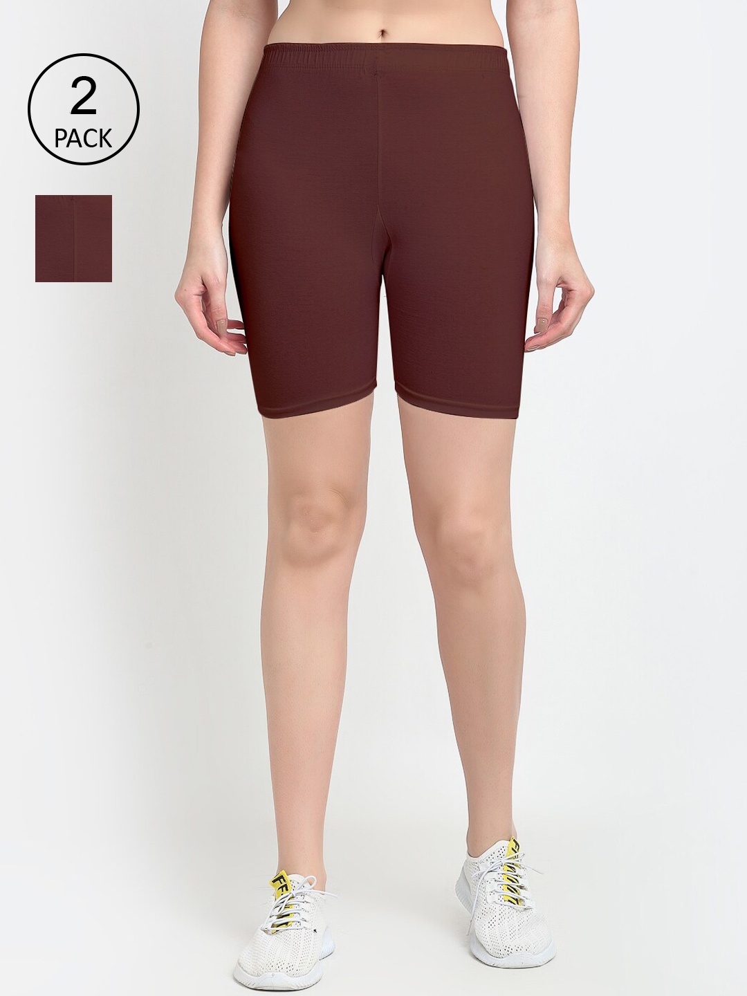 GRACIT Women Pack Of 2 Cycling Sports Shorts, Brown