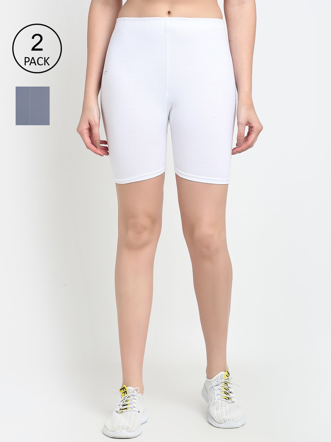 

GRACIT Women Pack Of 2 Cycling Sports Shorts, White