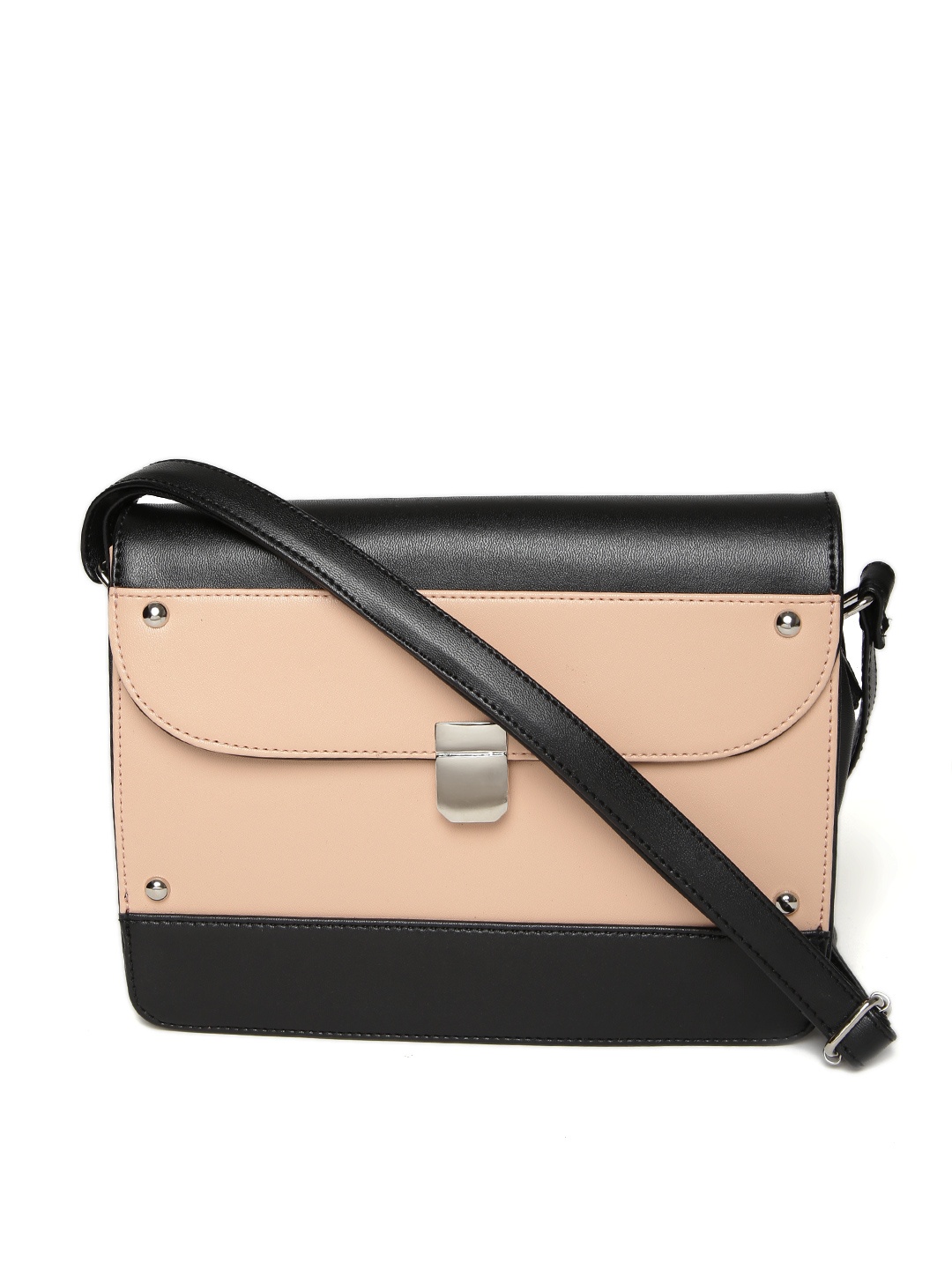 

DressBerry Black & Peach-Coloured Colourblocked Sling Bag