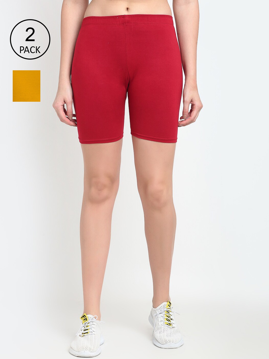 

GRACIT Women Pack Of 2 Cycling Sports Shorts, Maroon