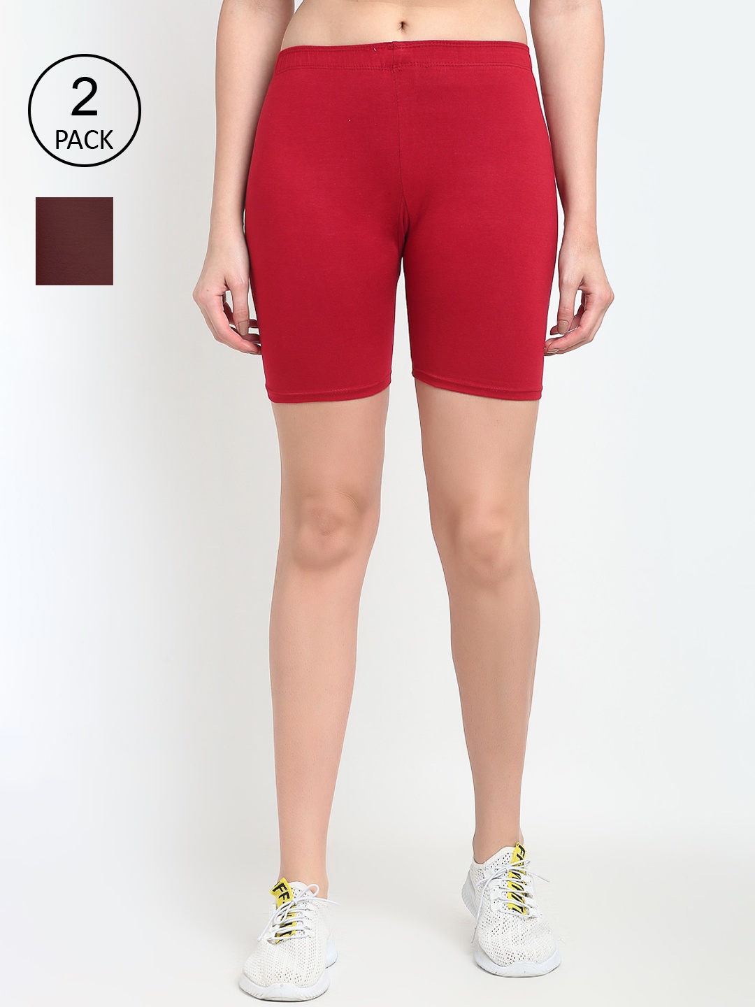 GRACIT Women Pack Of 2 Cycling Sports Shorts, Maroon