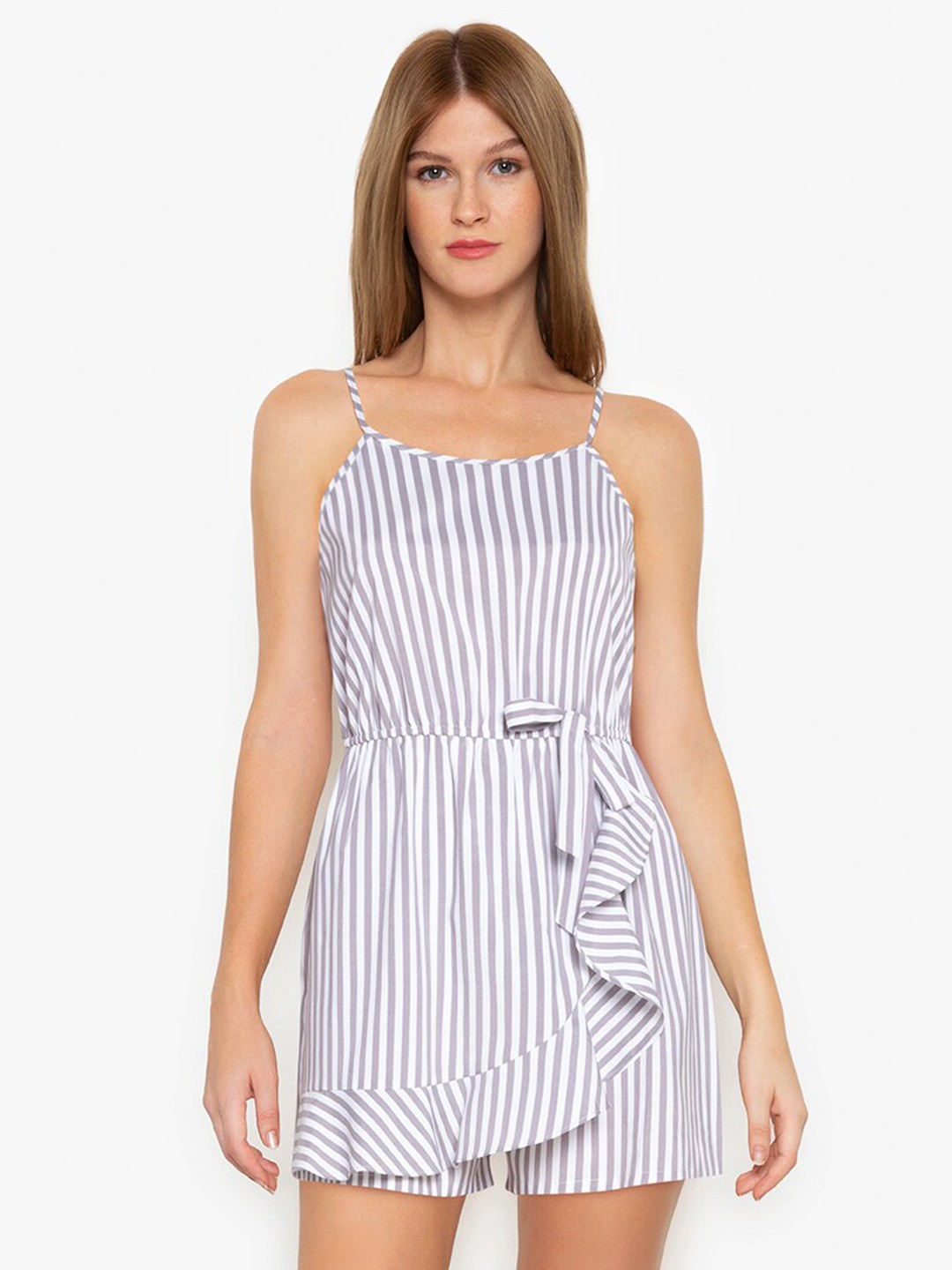 

ZALORA BASICS BASICS Grey & White Striped Jumpsuit