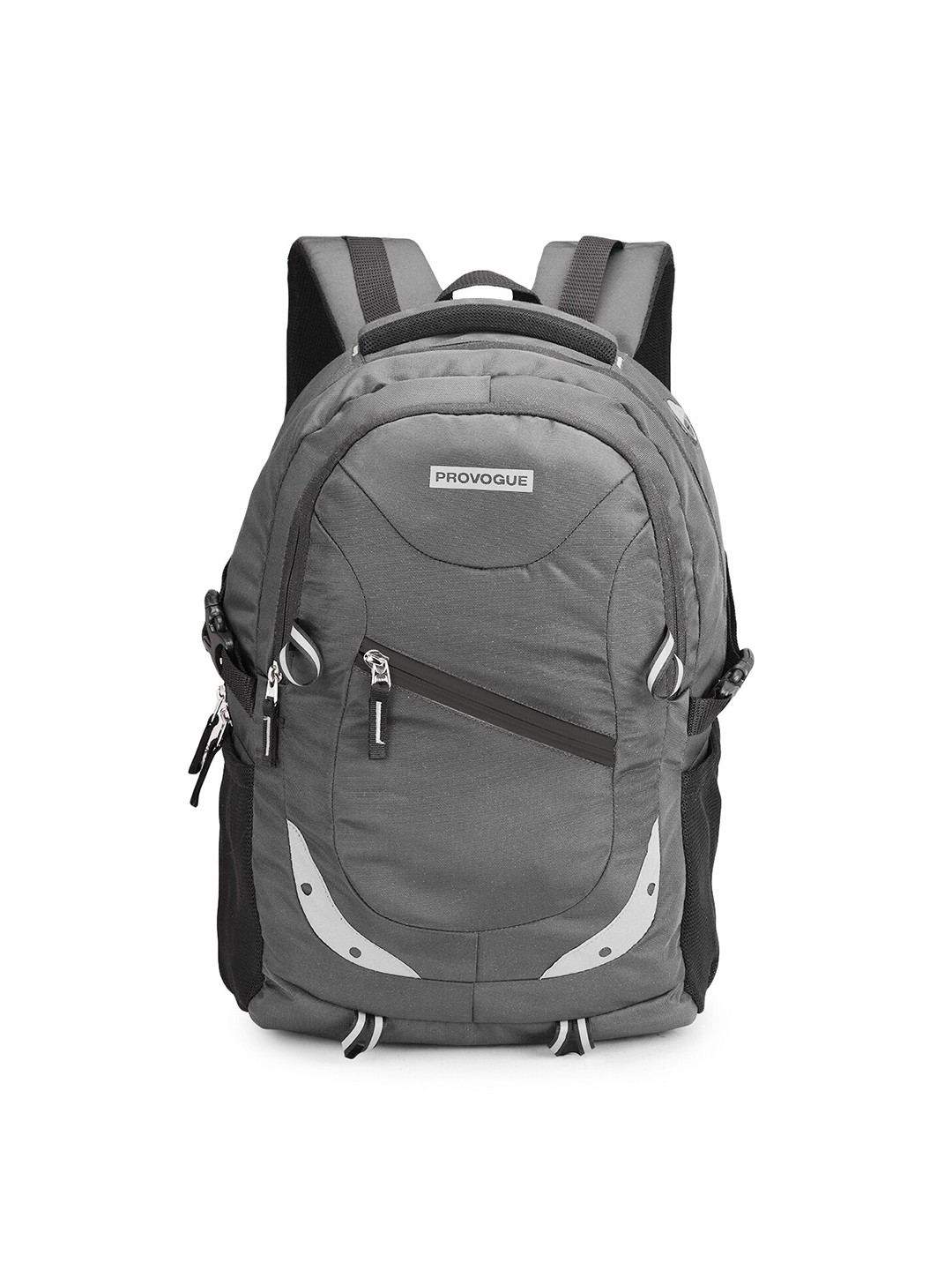 

Provogue Unisex Grey & Black Brand Logo Backpack with Reflective Strip & Rain Cover