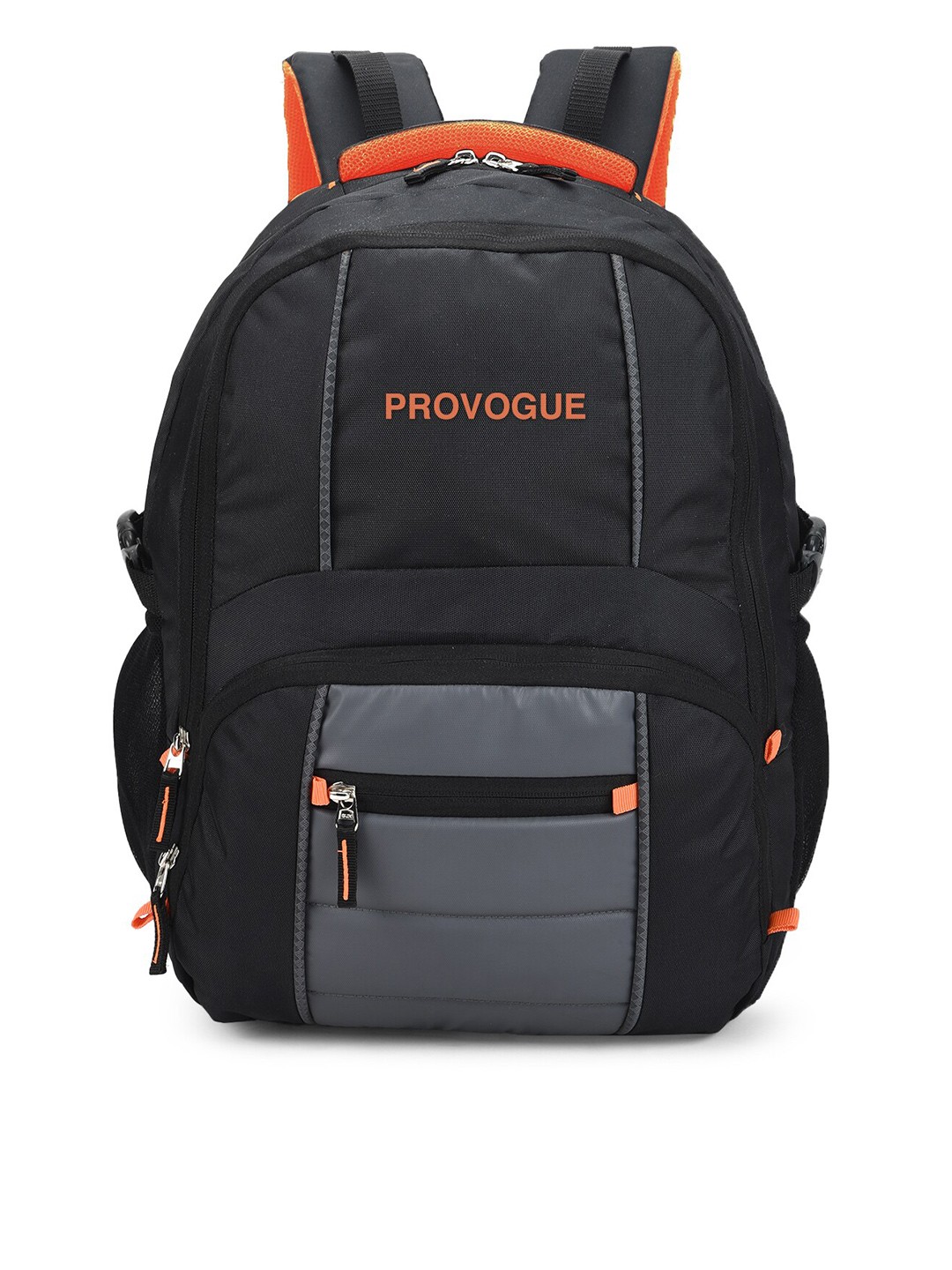 

Provogue Unisex Black & Orange Brand Logo Backpack with Reflective Strip