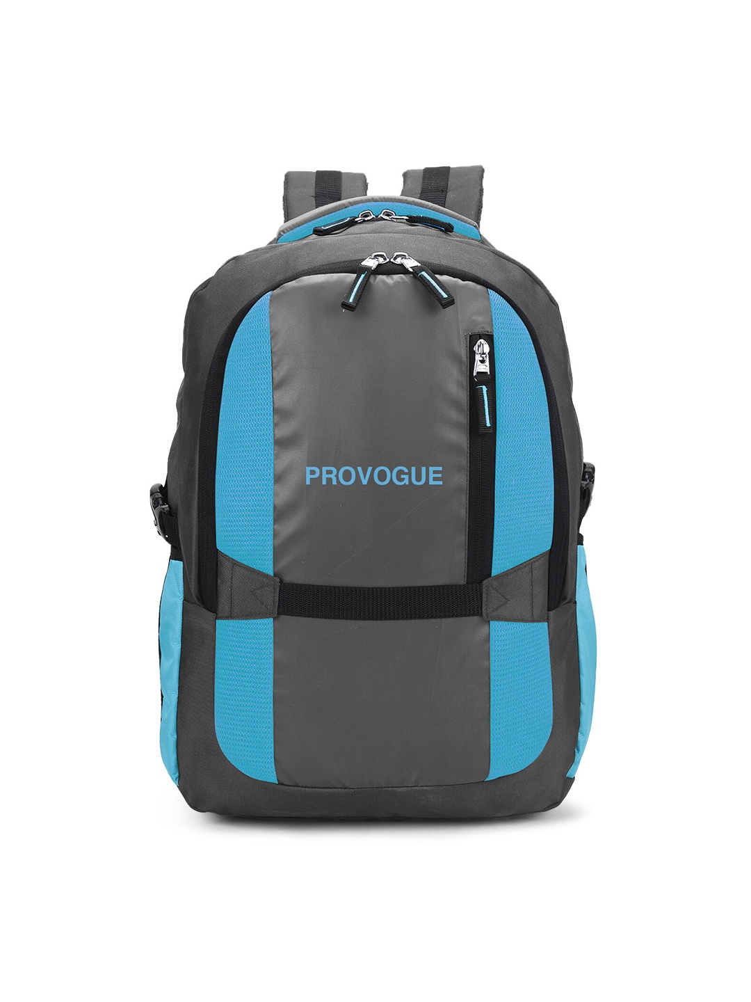 

Provogue Unisex Grey & Blue Brand Logo Backpack with Reflective Strip