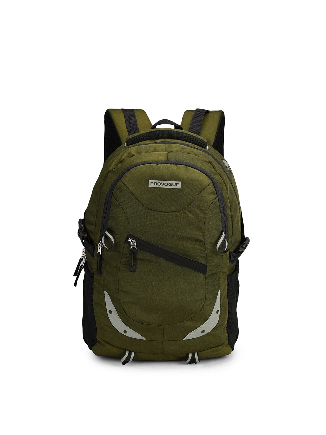 

Provogue Unisex Olive Green Brand Logo Backpack with Reflective Strip