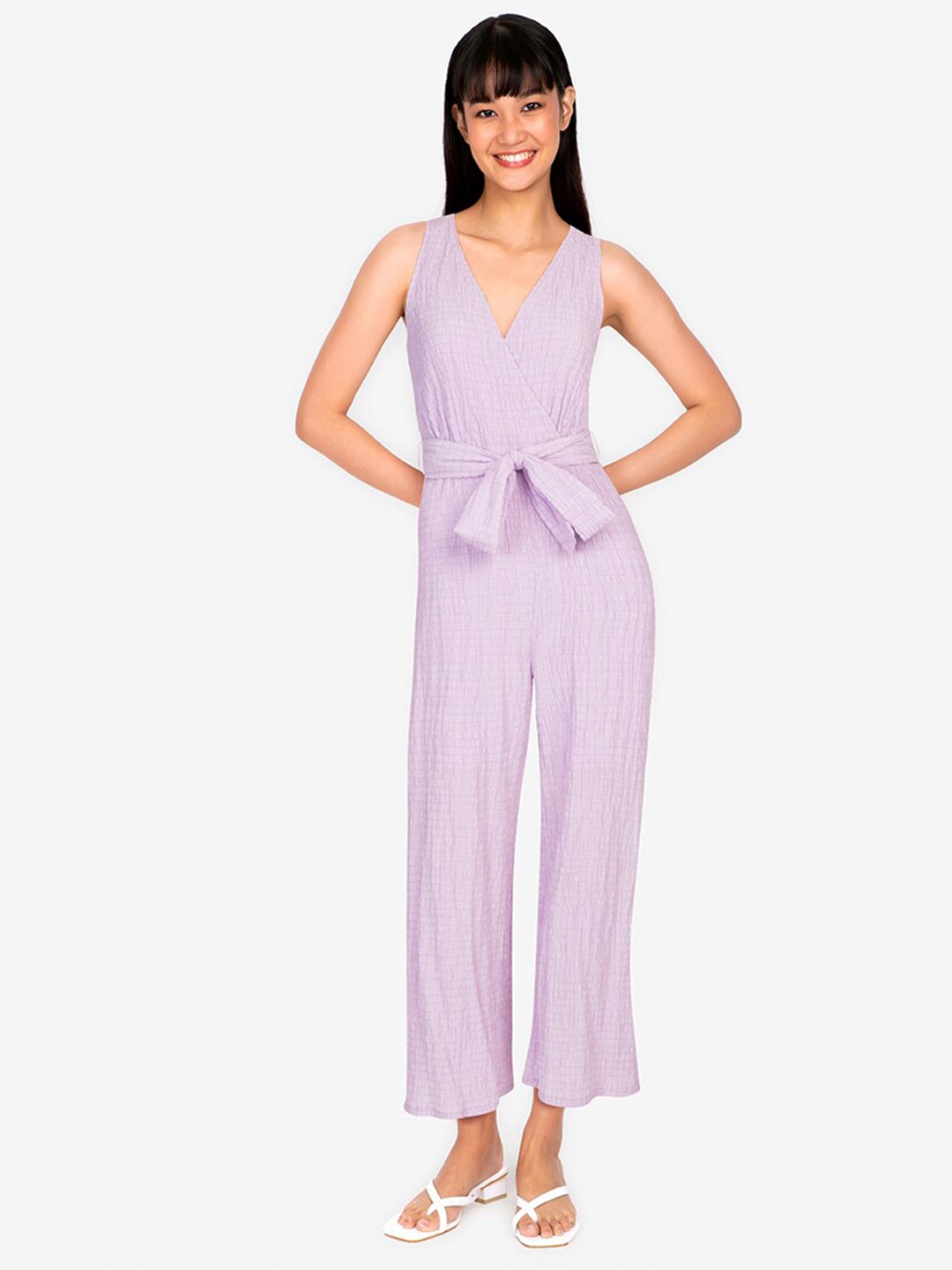 

ZALORA BASICS Purple Overlap Front Jumpsuit