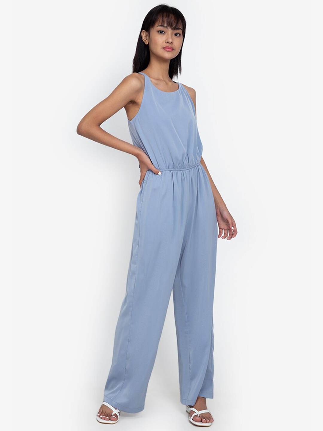 

ZALORA BASICS Blue Sleeveless Tie Back Basic Jumpsuit