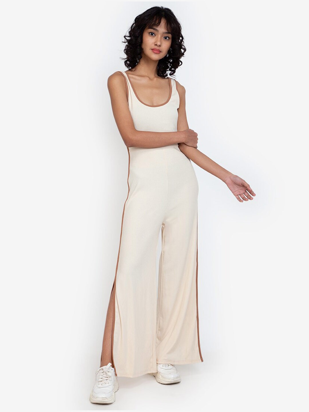 

ZALORA BASICS Women Beige Solid Jumpsuit with Side Slits