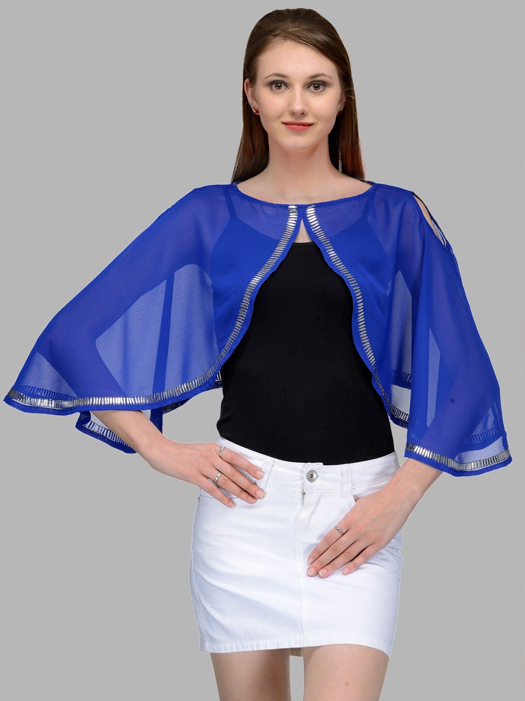 

Bitterlime Blue Georgette Cape Top