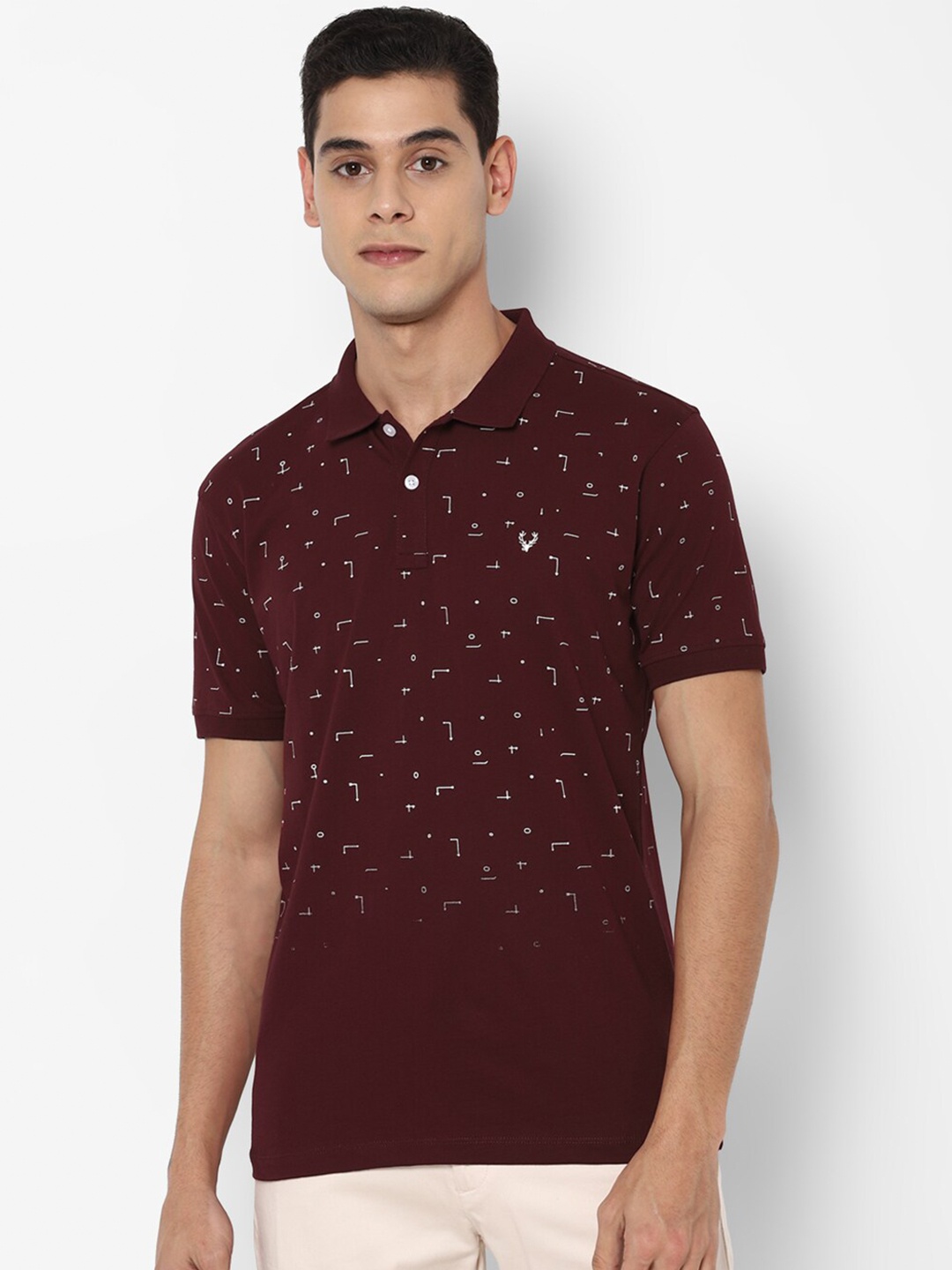 

Allen Solly Sport Men Maroon Printed Polo Collar Cotton T-shirt