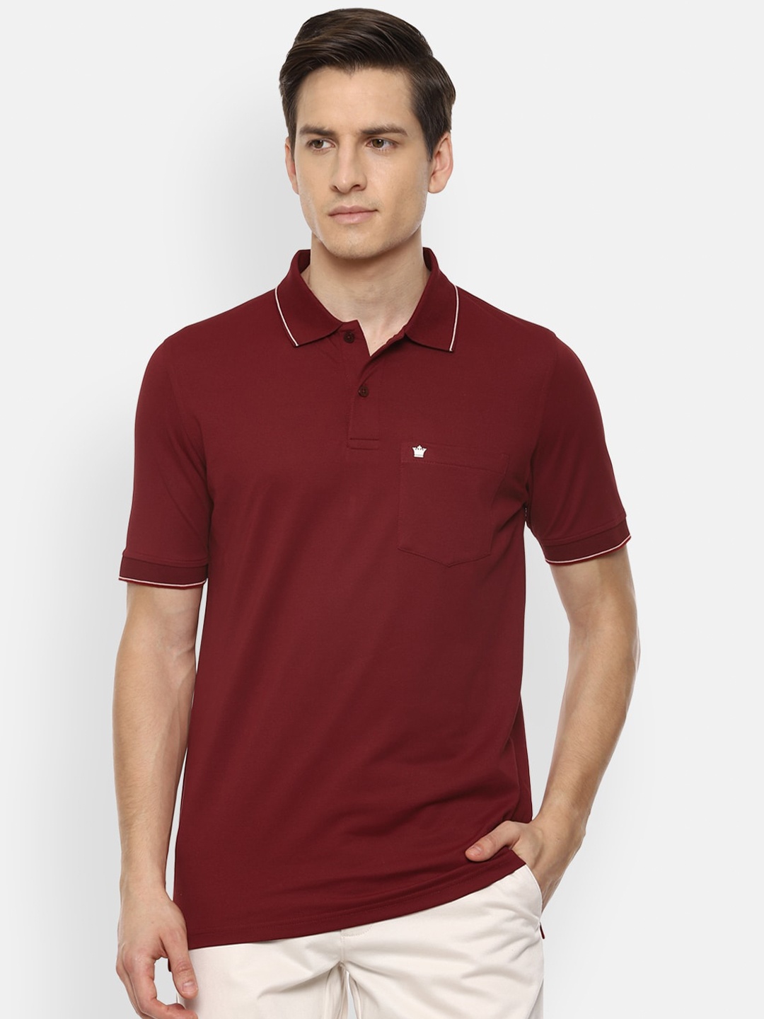 

Louis Philippe Men Maroon Polo Collar Pockets T-shirt