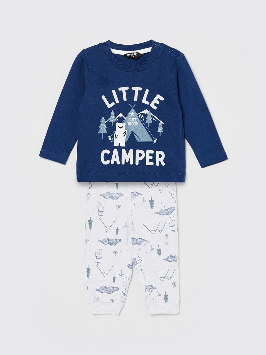 

max Boys Blue & White Printed T-shirt with Trousers