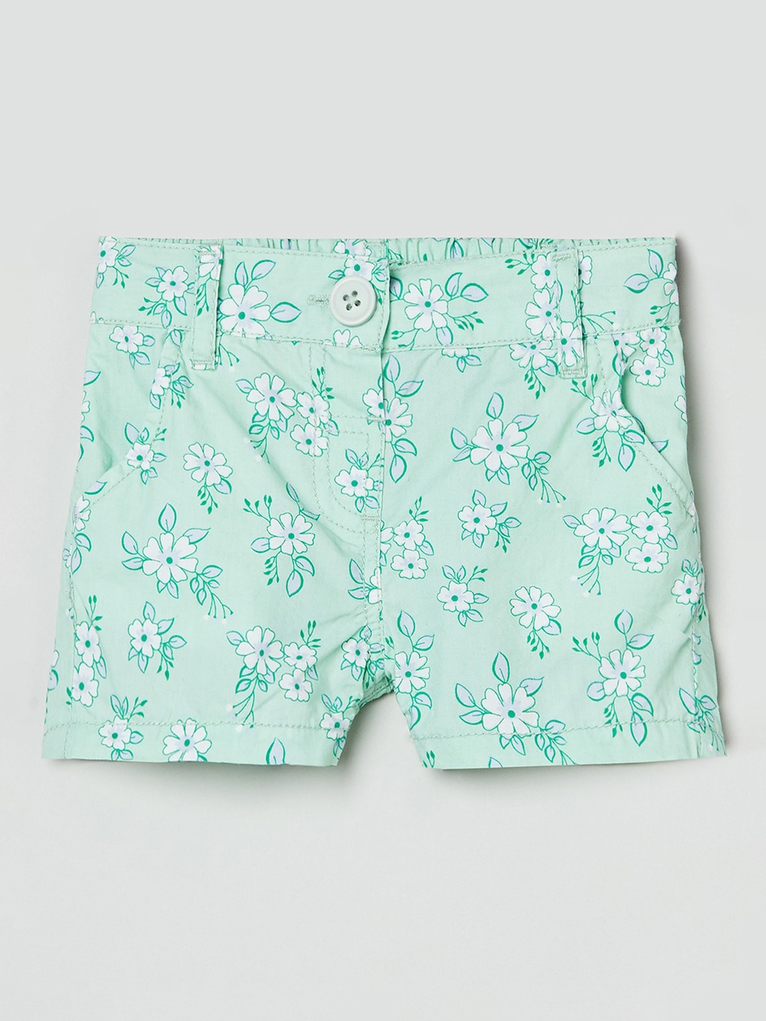 

max Girls Green Floral Printed Pure Cotton Slim Fit Shorts