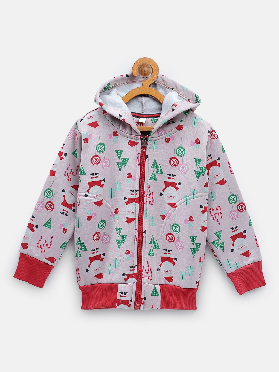 

CUKOO Kids Grey & Red Christmas Print Open Front Jacket