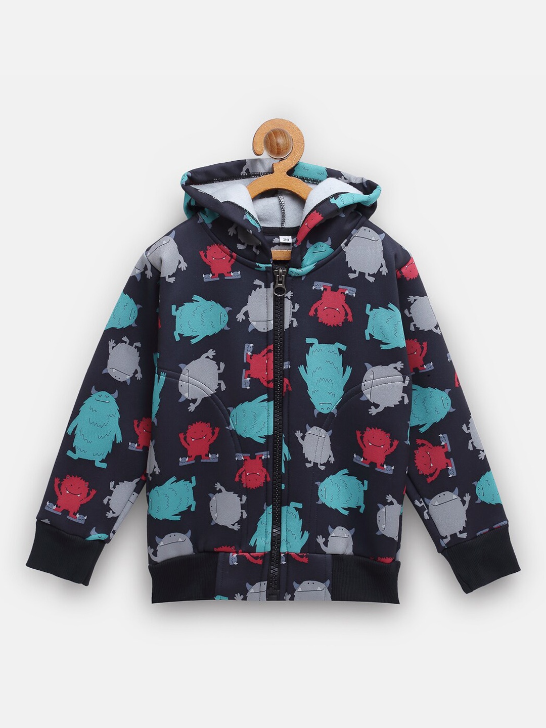 

CUKOO Kids Black Printed Hooded Sweatshirt