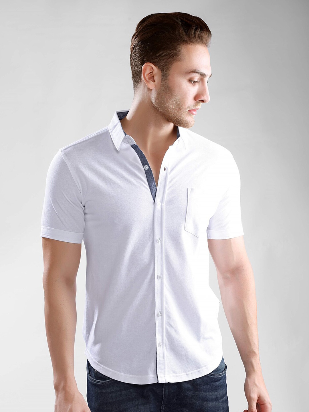 

Dream of Glory Inc Men White Polo Collar Pockets T-shirt