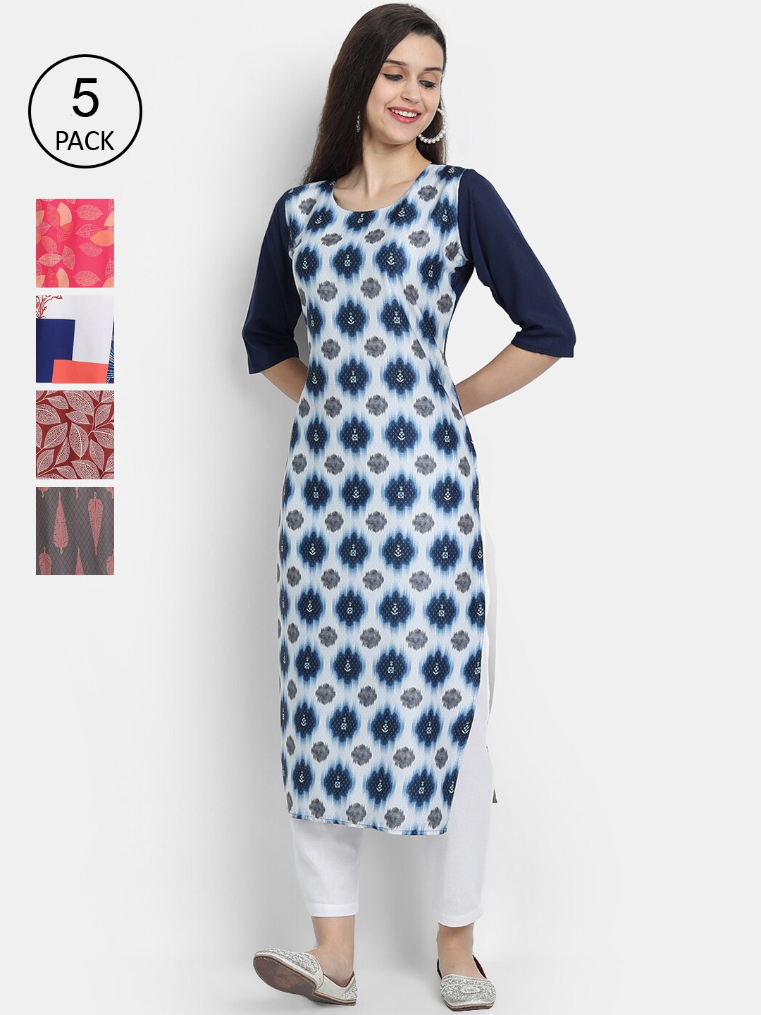 

7Threads Pack of 5 Women Printed Crepe Kurta, Multi