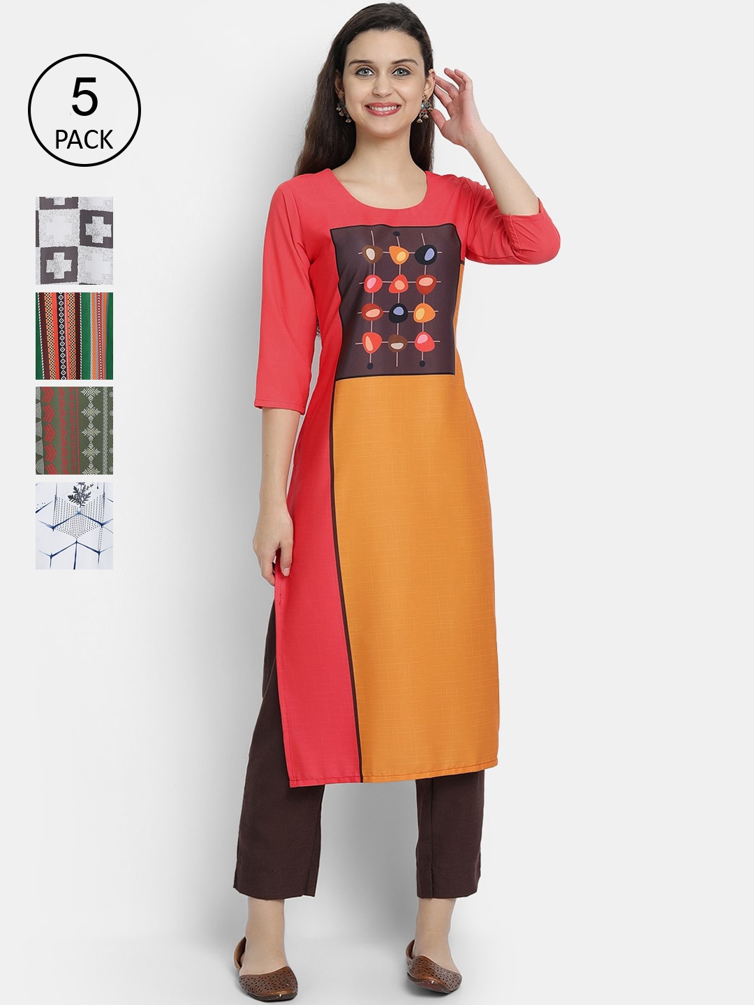 

7Threads Women Pack Of 5 Printed Crepe Kurta, Red