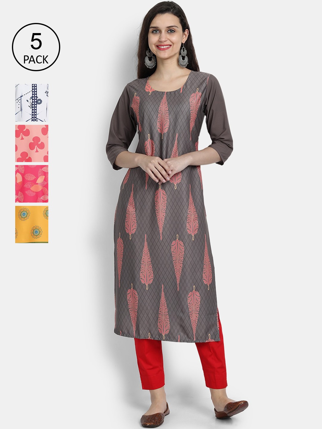

7Threads Women Multicoloured Pack of 5 Bandhani Embroidered Crepe Kurta, Multi